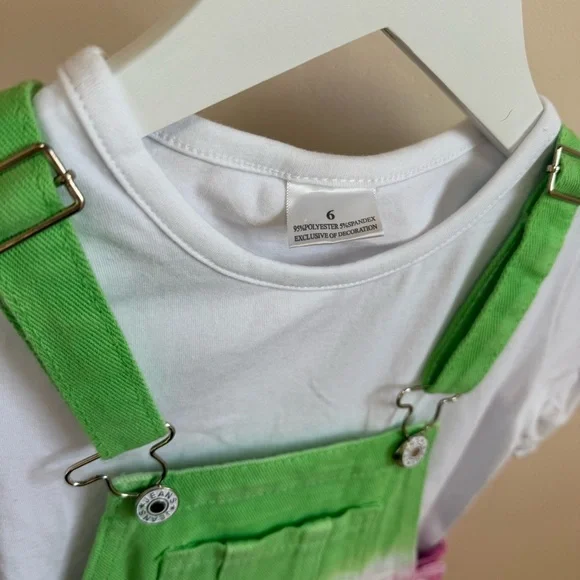 NWOT Girls Watermelon Overall Shorts With White Tee Set Size 6 / XL - Picture 5 of 12